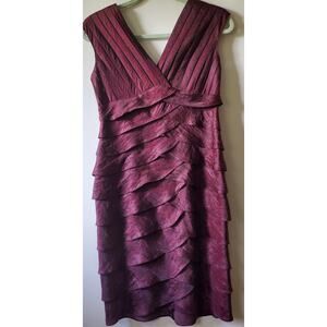 Adrianna Papell Shutter & Pleat Cap Sleeve Wine Cocktail Party Dress Size